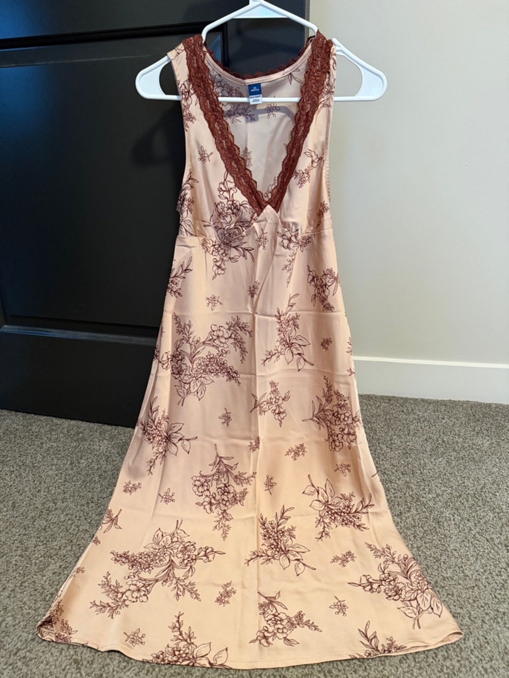 Old Navy Blush Pink Slip Dress with Burgundy Floral Print